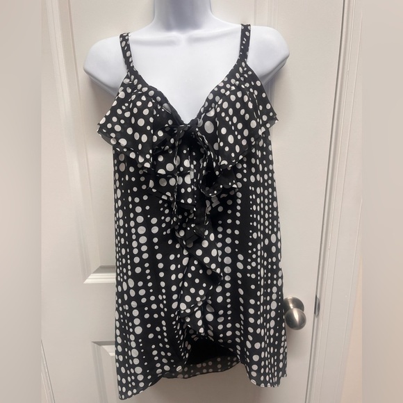 White House Black Market Womens Ruffle Polka Dots Chiffon Tank Size Medium - Picture 1 of 8